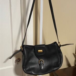 Borsani Black Italian Leather Shoulder Bag with Gold Accents
